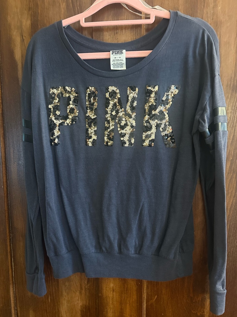 PINK Victoria's Secret gray Sweatshirt with animal print  Sequin Logo